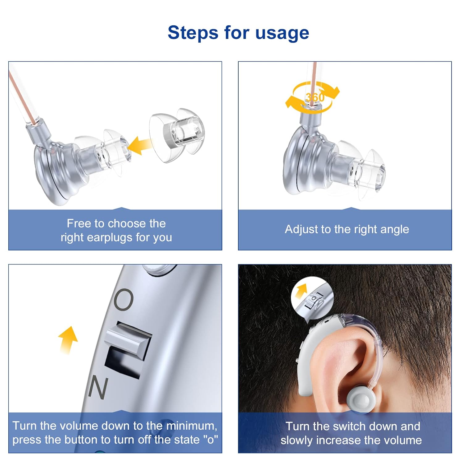 Rechargeable Digital Hearing Aid Adjustable Tone Best Sound Amplifier Portable Deaf Elderly BTE Hearing Aid
