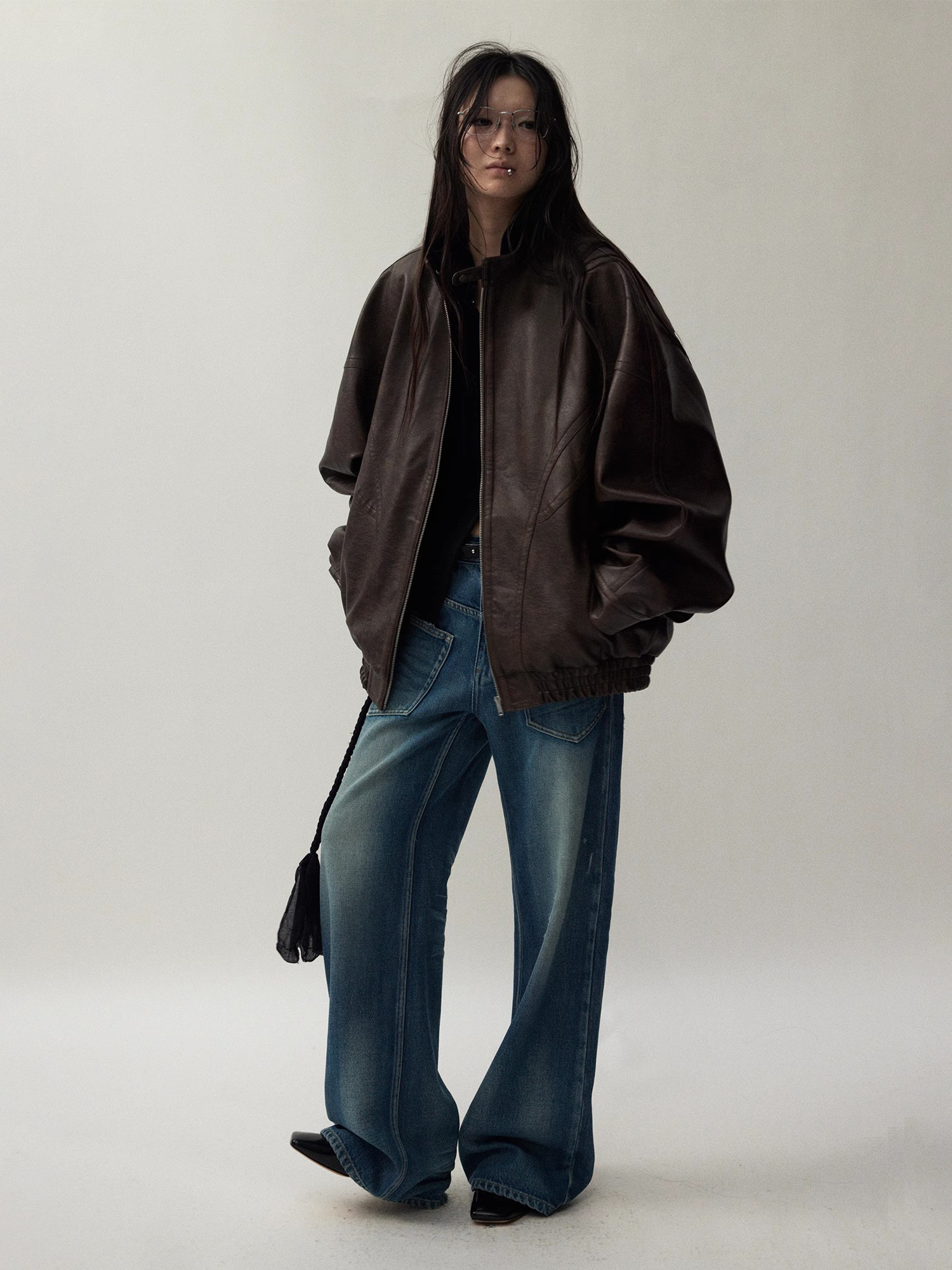 Lautaro Herbst Coole Hübsche Distressed Braun Übergroße Pu Leder Jacke Frauen Zipper Stehkragen Amerikanische Retro Kleidung