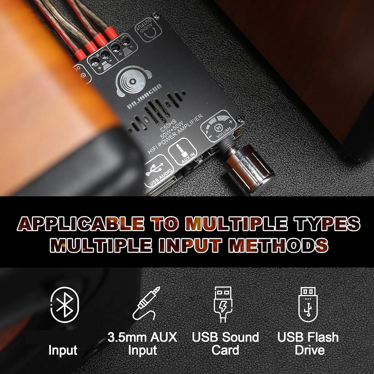 DAJUNGUO-Módulo Amplificador de Potência de Áudio Digital, Placa Bluetooth, Chip HiFi, 12-24V, 50W, 50W, TPA3116D2, C50HS