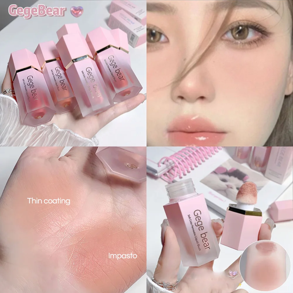 Gege Bear Liquid Blush Cream 6 สี Smooth Velvet Matte Pink Blusher Natural Easy To Smudge