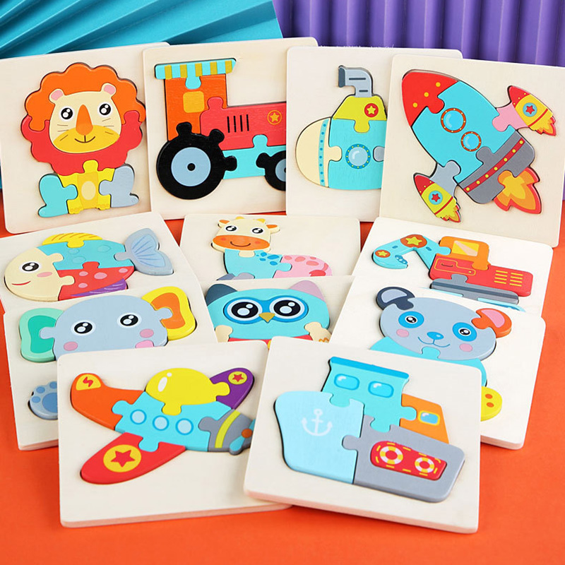 10.7cm/4.21in crianças colorido 3d quebra-cabeças montessori jogos dos desenhos animados animais quebra-cabeça do bebê brinquedos educativos de madeira para crianças