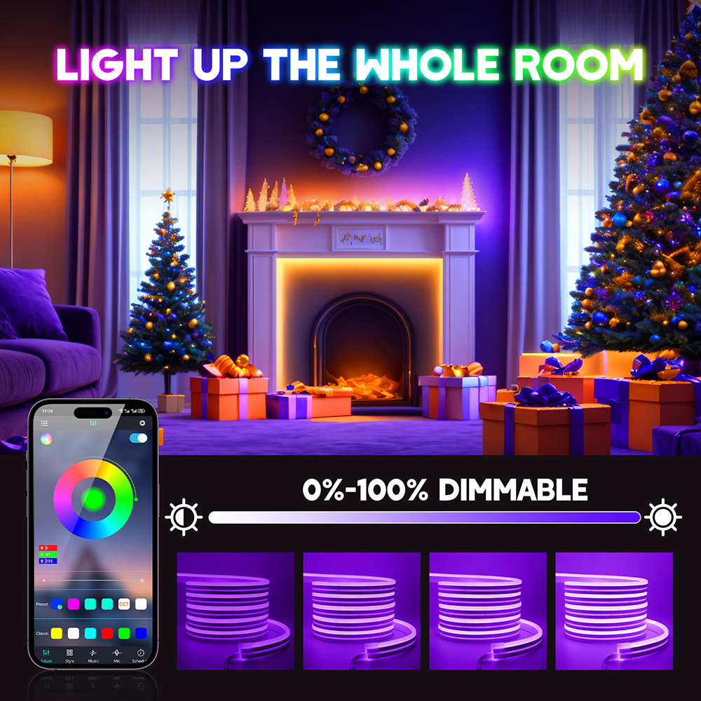 Tira de luces LED de neón RGB con WIFI, Bluetooth, 5m, 10m, 20m, 30m, 24V, 24 teclas, 44 teclas, Control remoto, UE, EE. UU., Reino Unido, AU, Kit de alimentación, 60LED/m, resistente al agua
