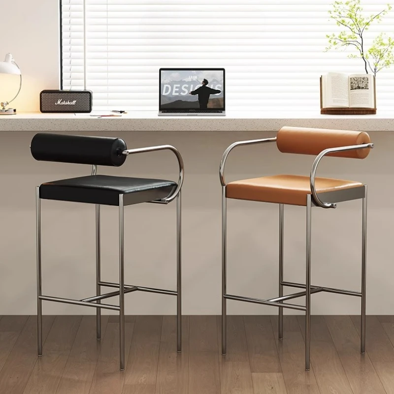Scandinavian Bar Stool Industrial Chic Counter Height Stool with Backrest Modern Minimalist Kitchen Island Stool for Home/Cafe