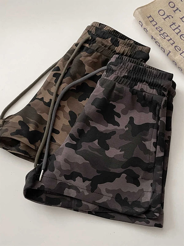 orts Fs Confortáveis de Corduroy com Cintura Elástica, Estilo Camuflado Retro, Moda Casual de Verão