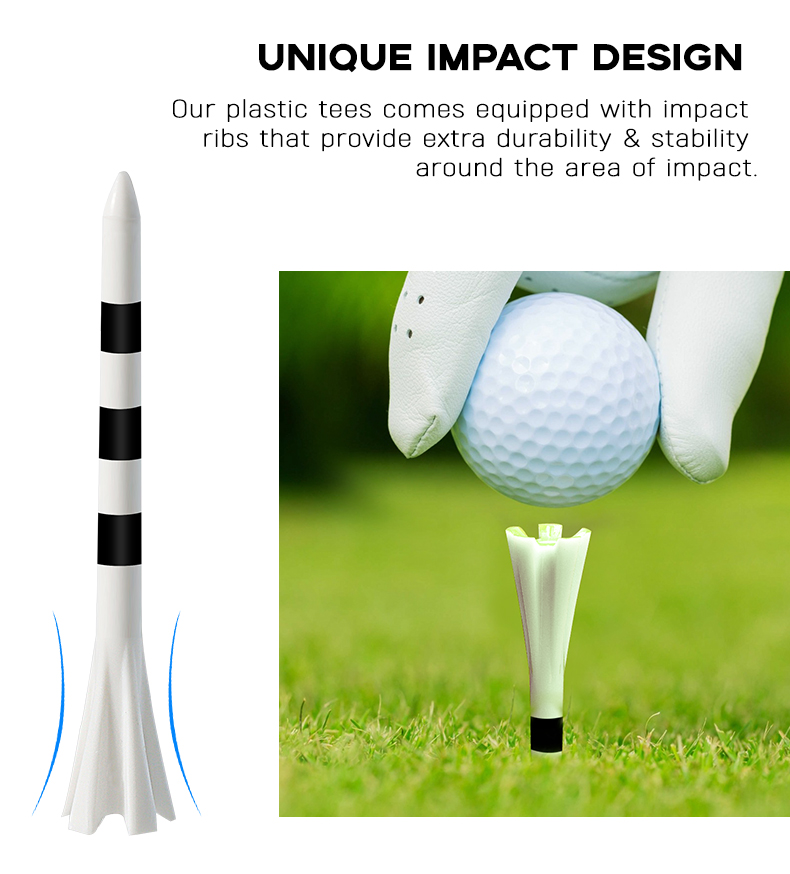 20 pezzi Tee da golf Stand scala di stampa infrangibile riduce l'attrito Tee da golf Spin laterale in plastica 5 punte Tee Forniture da golf