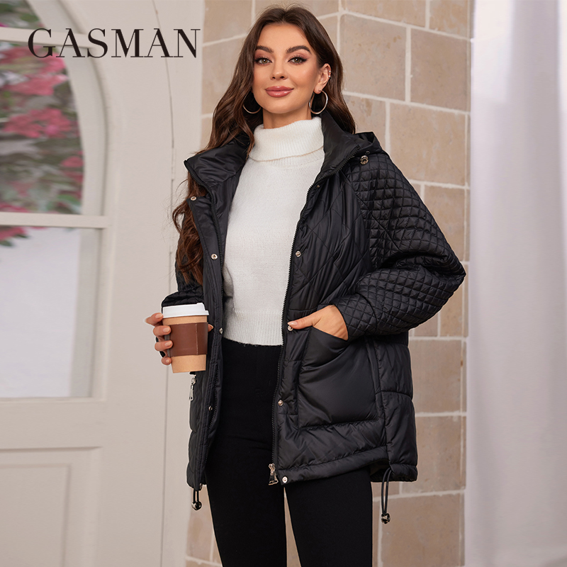 GASMAN-Chaqueta de plumón para mujer, abrigos de longitud media, parkas finas de algodón, 2024