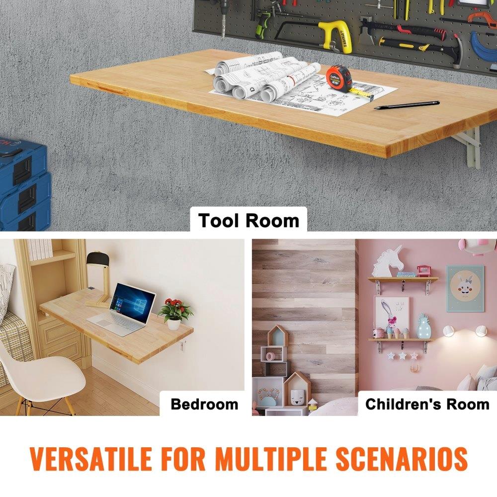 47.24” Wall Mounted Folding Table - Drop Leaf Wooden Desk with Iron Bracket for small Spaces, Home Office, Kitchen & Bar