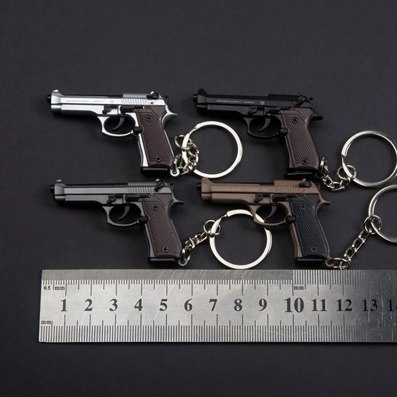 Alloy 1:4 92F Pistol Shaped Toy Gun Keychain Charm Realistic Model Removable Magazine, Miniature Tactical Pistol Model Gift