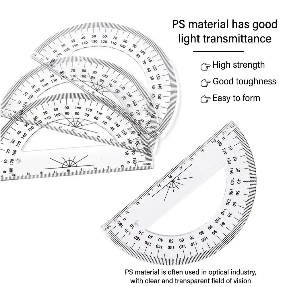 Multi-function Single Transparent Plastic Protractor, Student Drawing Tool, Triangular Ruler, Angle Measuring Tool