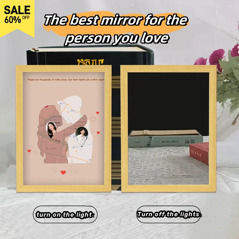 Pintura de luz de espejo LED personalizada, personaliza cualquier imagen que desee, regalo para familiares y parejas, regalos conmemorativos del festival