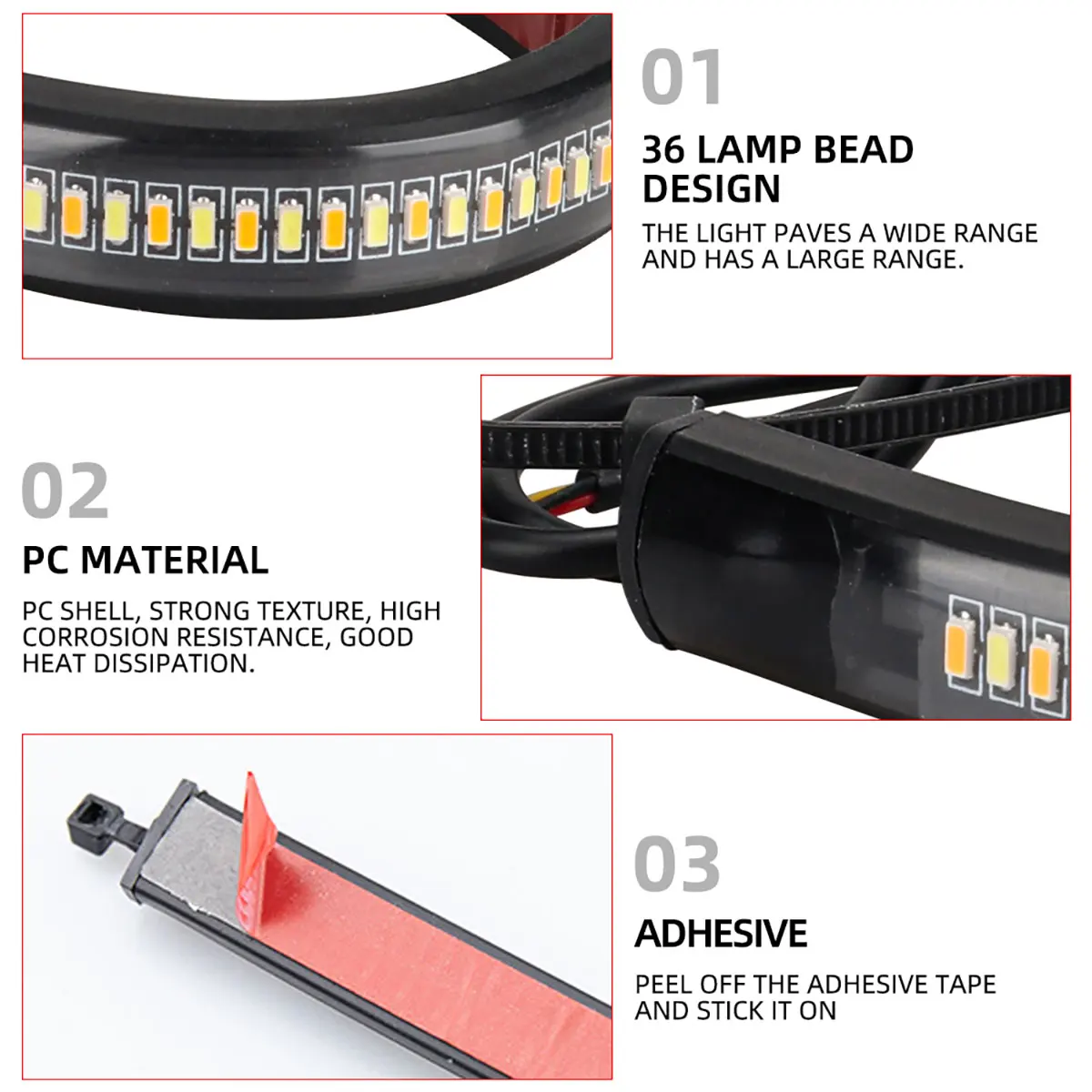2 個 12V LED オートバイターンシグナルライト & DRL リングフォークストリップランプ点滅ウインカーアンバーホワイトモトフラッシャーオートアクセサリー