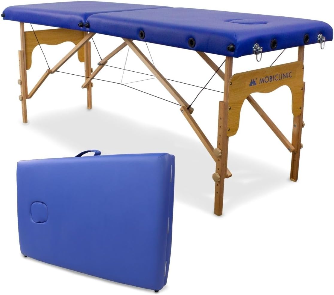 Camilla Masaje Plegable,Mesa Masaje,Camilla Masaje Profesional, portátil,Madera, 2 cuerpos, Marca Española,180x60 cm, Azul