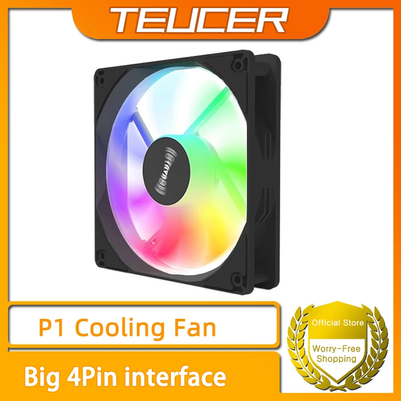 TEUCER P1 PC-Lüfter, groß, 4 Zoll, 120 mm, 12 V, RGB-Farbe, Lichteffekt, Desktop-Computer, Kühlergehäuse, Lüfter