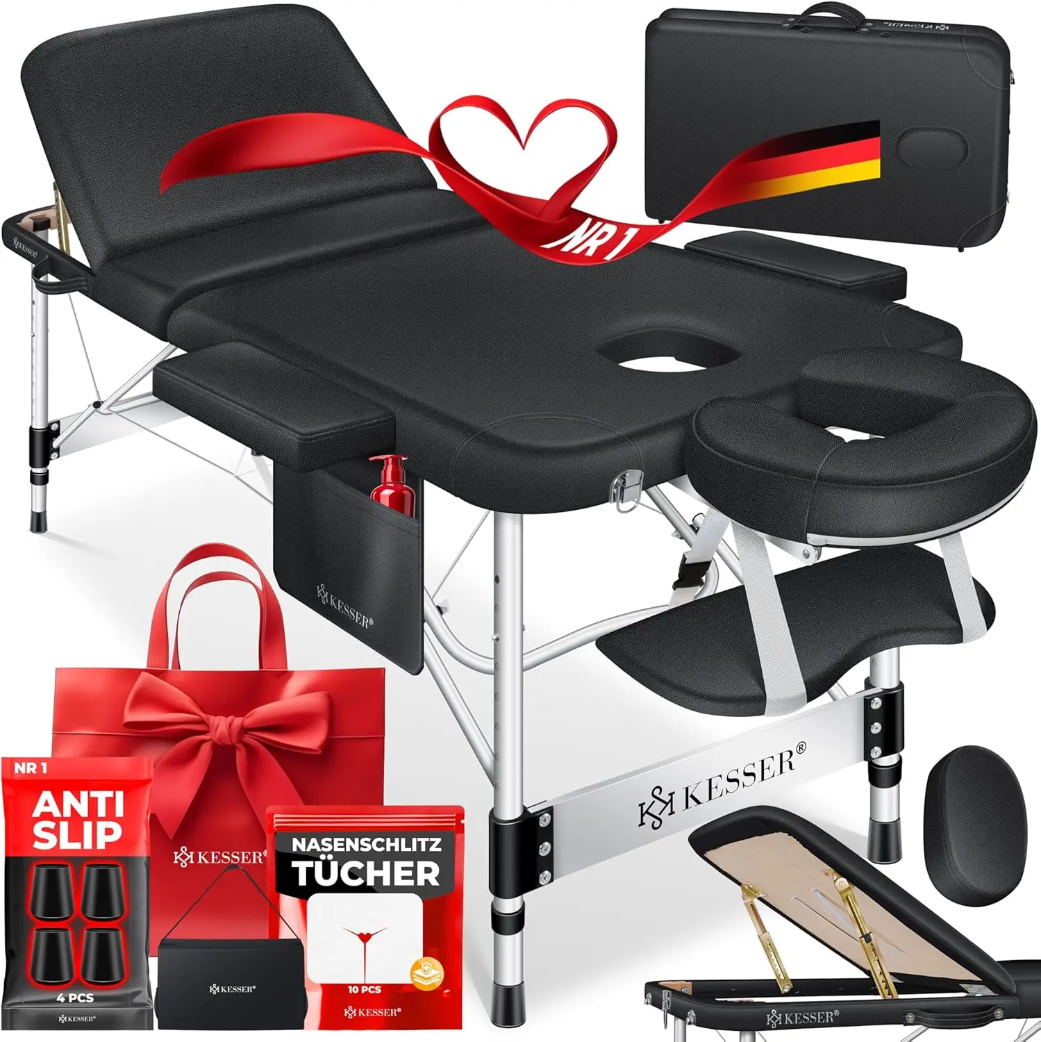 Mobile Massage Table klappbar & height adjustable 3-Zonen Massage Bed Massage Table Kosmetikliege Breit Therapyeliege Alumi