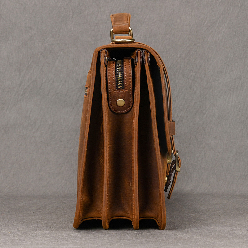 Vintage lederen zakenaktentas voor heren, topnerf koeienhuid, schouder- en crossbody, messengertas