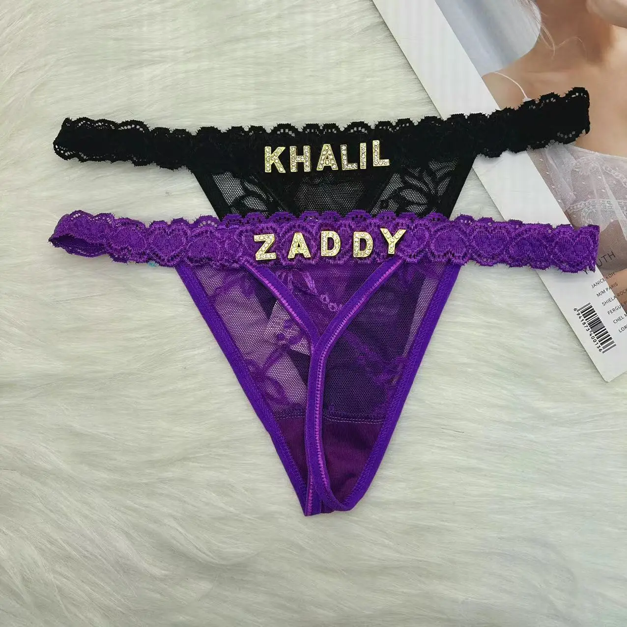 CUSTOM กางเกงชื่อ DIY Rhinestone Letter Thongs เซ็กซี่ที่กําหนดเองชุดชั้นใน G-String ส่วนบุคคลบิกินี่เครื่องประดับของขวัญ