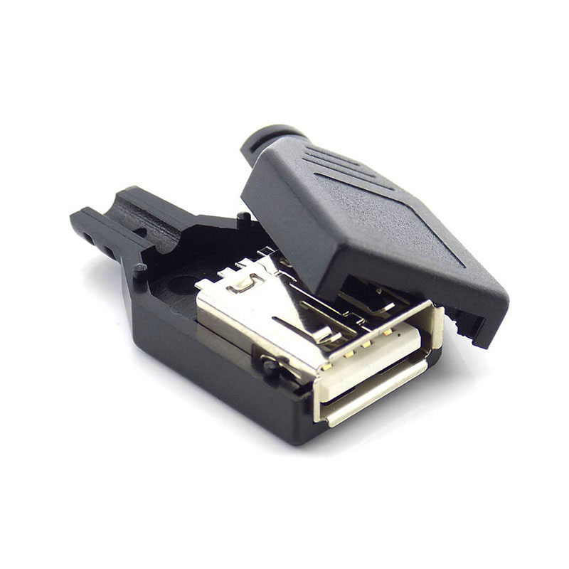 4 ピン USB 2.0 タイプ A メスプラグソケットコネクタ黒プラスチックカバーはんだタイプ DIY コネクタケーブル H10