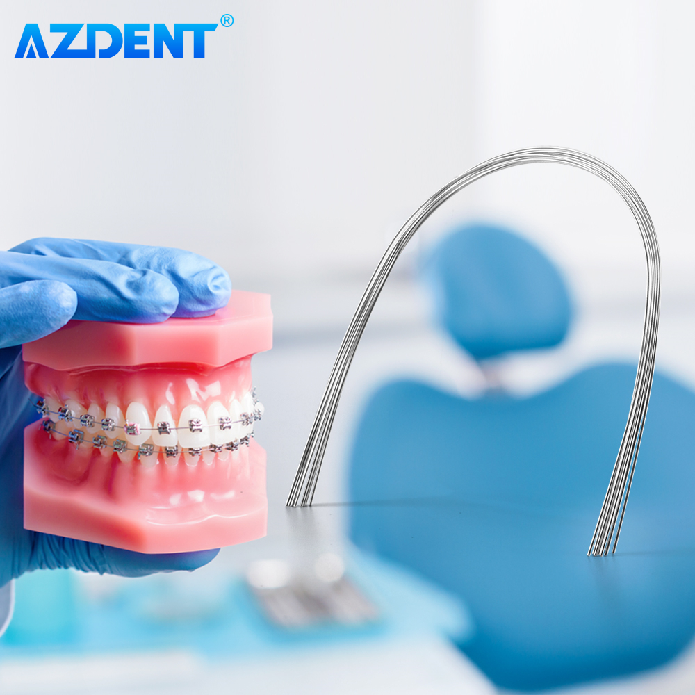 AZDENT 10 パック歯科矯正アーチワイヤー超弾性 Niti ニッケルチタンラウンド長方形アーチワイヤー自然フォーム