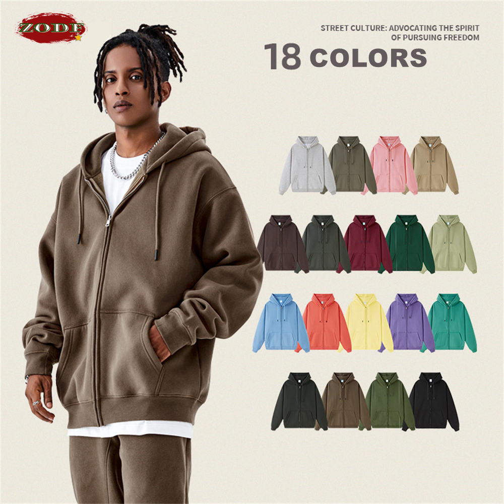 ZODF-Sudadera con capucha para hombre y mujer, abrigo básico de lana con cremallera, informal, holgado, 350gsm, en 18 colores, HY0726