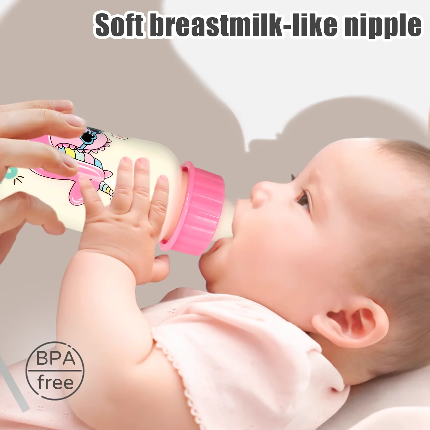 Biberon pour nouveau-né de 250ml, biberon PP de dessin animé anti-fuite, biberon sûr et durable, sans BPA, motif aléatoire