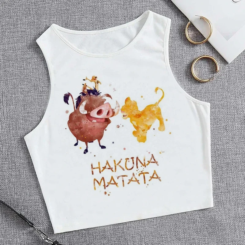 Y2K Tank Top Hakuna Matata kaus Crop Top rompi atasan pendek Disney The Lion King kaus CroppedT-Shirt Atasan Wanita kaus Wanita