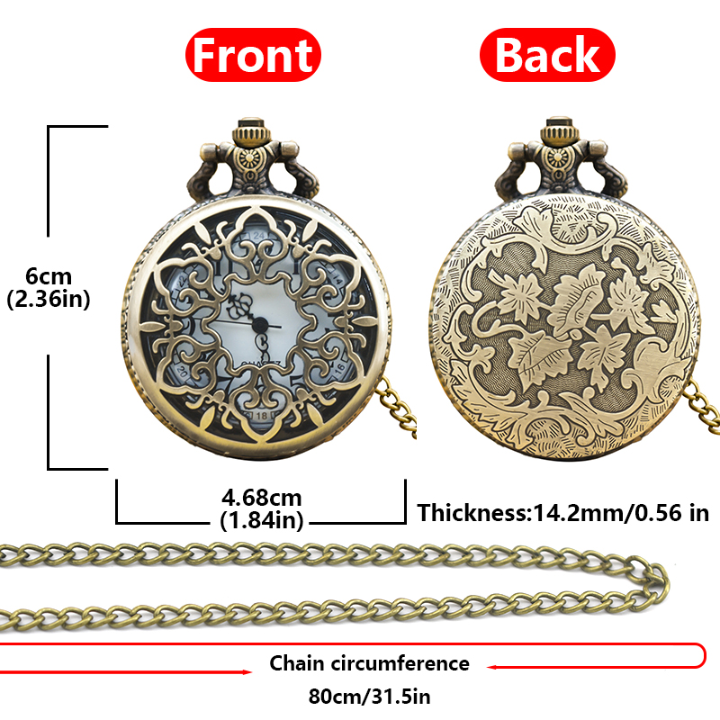 Montre de poche commémorative en Bronze rétro Steampunk, fleur ajourée, Quartz, collier pour garçons et filles