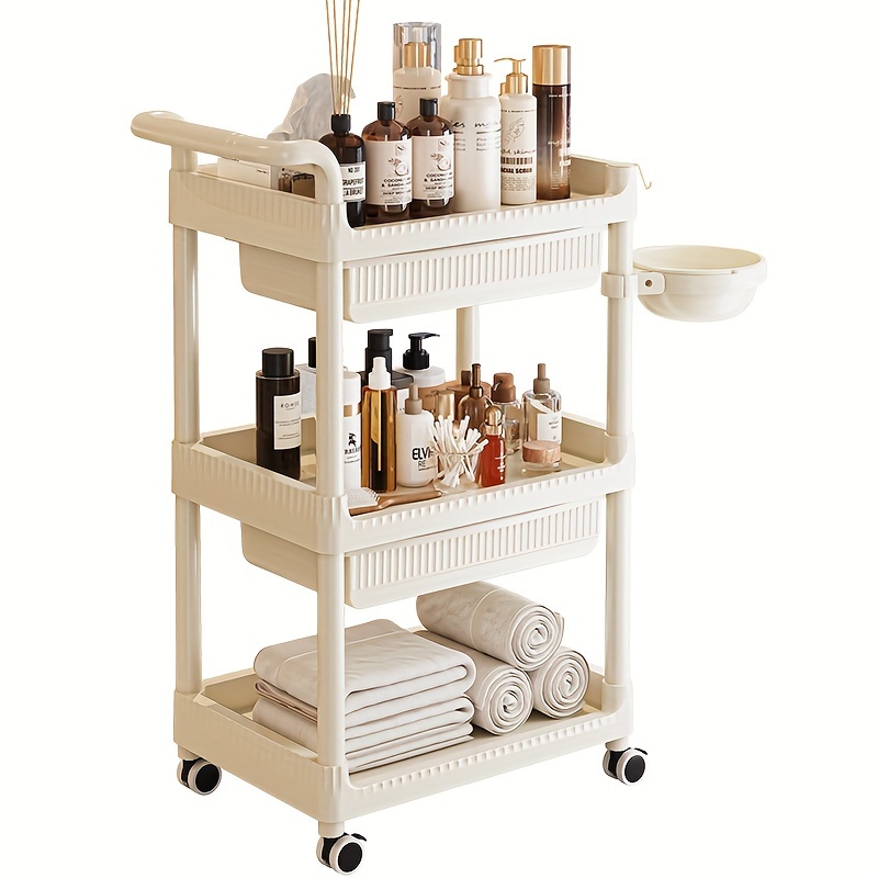 Versatile Spa & Salon Rolling Cart - Bubble Design, No-Battery Needed, Durable Plastic Storage Trolley for Beauty Equipment