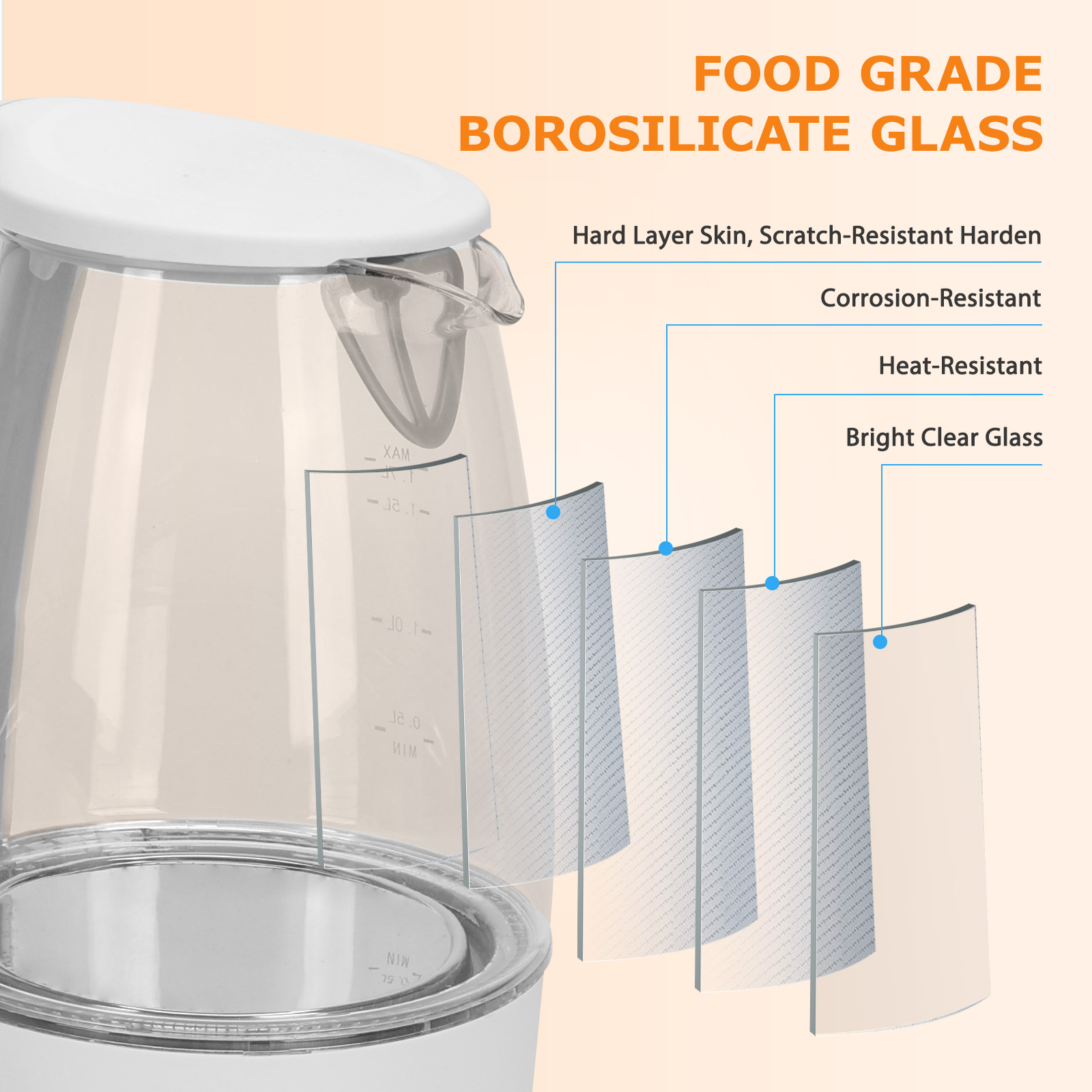 Hervidor de Cristal 1,7 L, Vidrio Borosilicato Hervidor de Agua Eléctrico con Iluminación LED, 2200W Ebullición Rápida con Libre de BPA, Filtro Antical, Apagado Automático, Base 360º, Negro