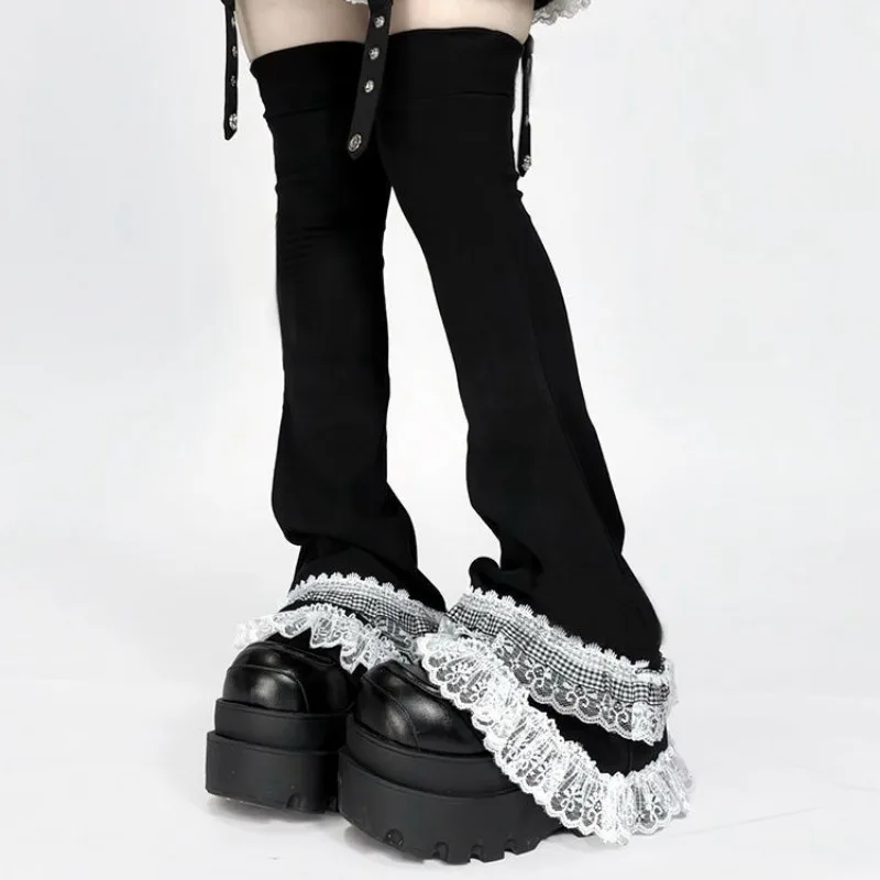 Japonês doce y2k subcultural meninas quentes lolita rendas punk perna meias femininas bonito jk meio mostrar perna capa aquecedores streetwear