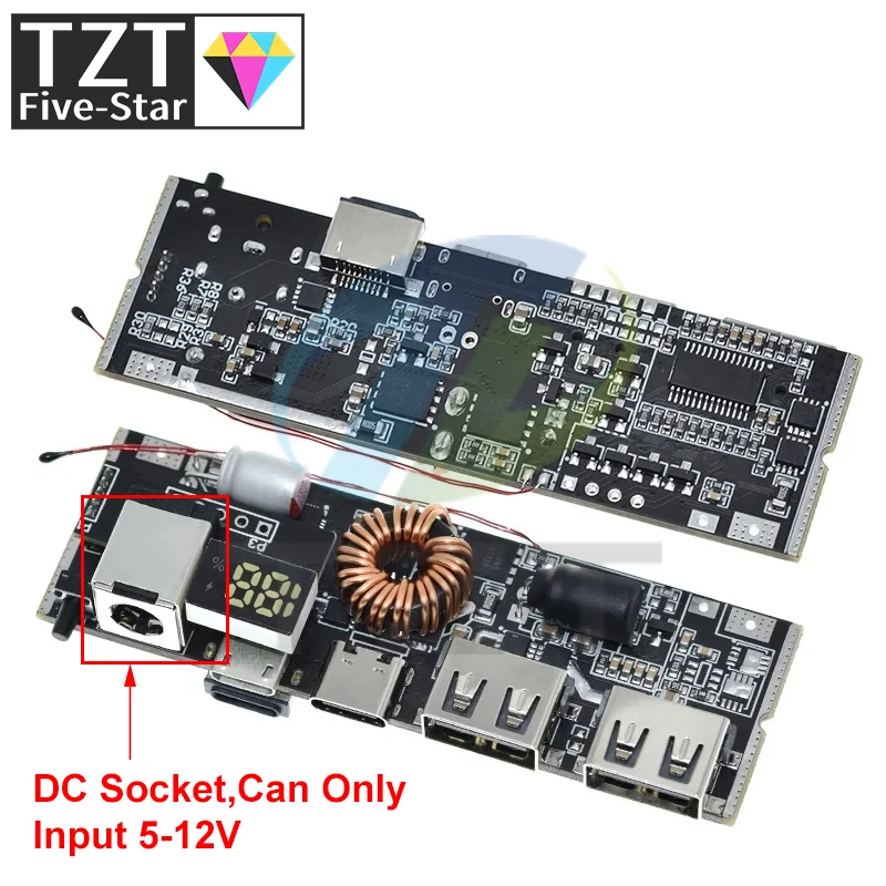 QC4.0 QC3.0 LED Dual USB PD Быстрая зарядка 5A 100 Вт Micro/Type-C USB Мобильный внешний аккумулятор 18650 Модуль зарядки Защита от температуры