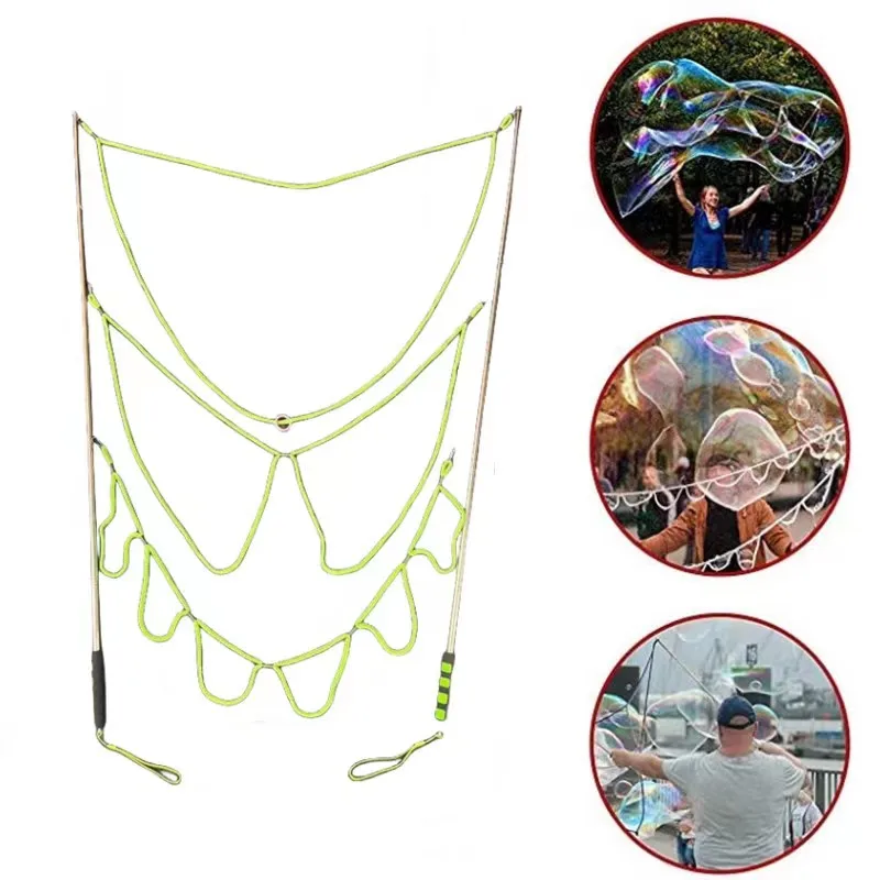 Cuerda de burbujas de 3 estilos, varita gigante para hacer burbujas de acero inoxidable, diseño telescópico, recuerdos de fiesta de burbujas, actividades al aire libre para niños