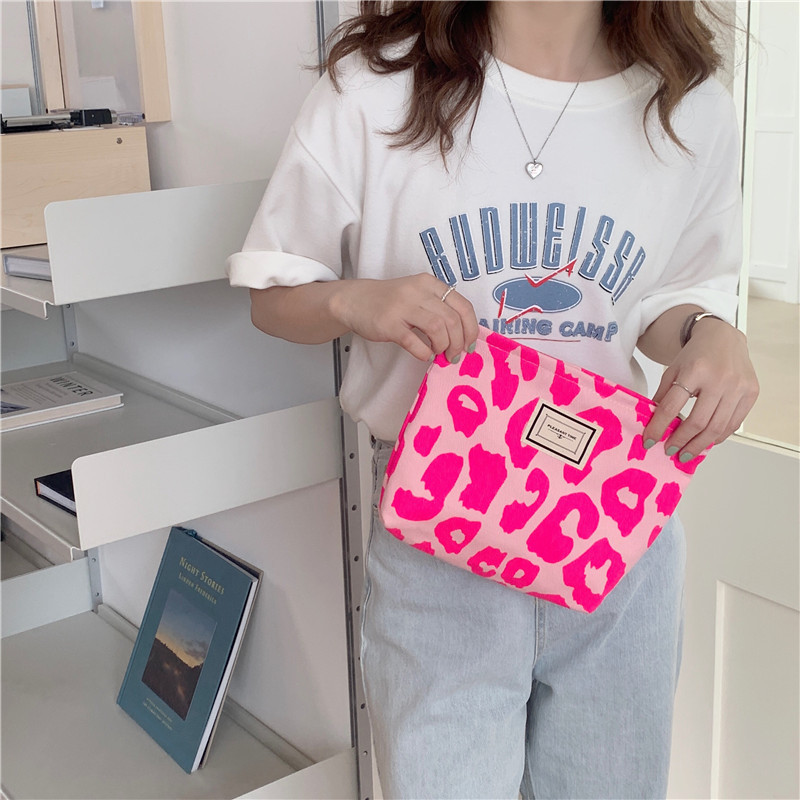 Rosa Leopardenmuster Damen Kosmetiktasche Retro Blume Damen Kleine Clutch Geldbörse Reisehandtaschen Schulmädchen Bleistift Aufbewahrungstaschen
