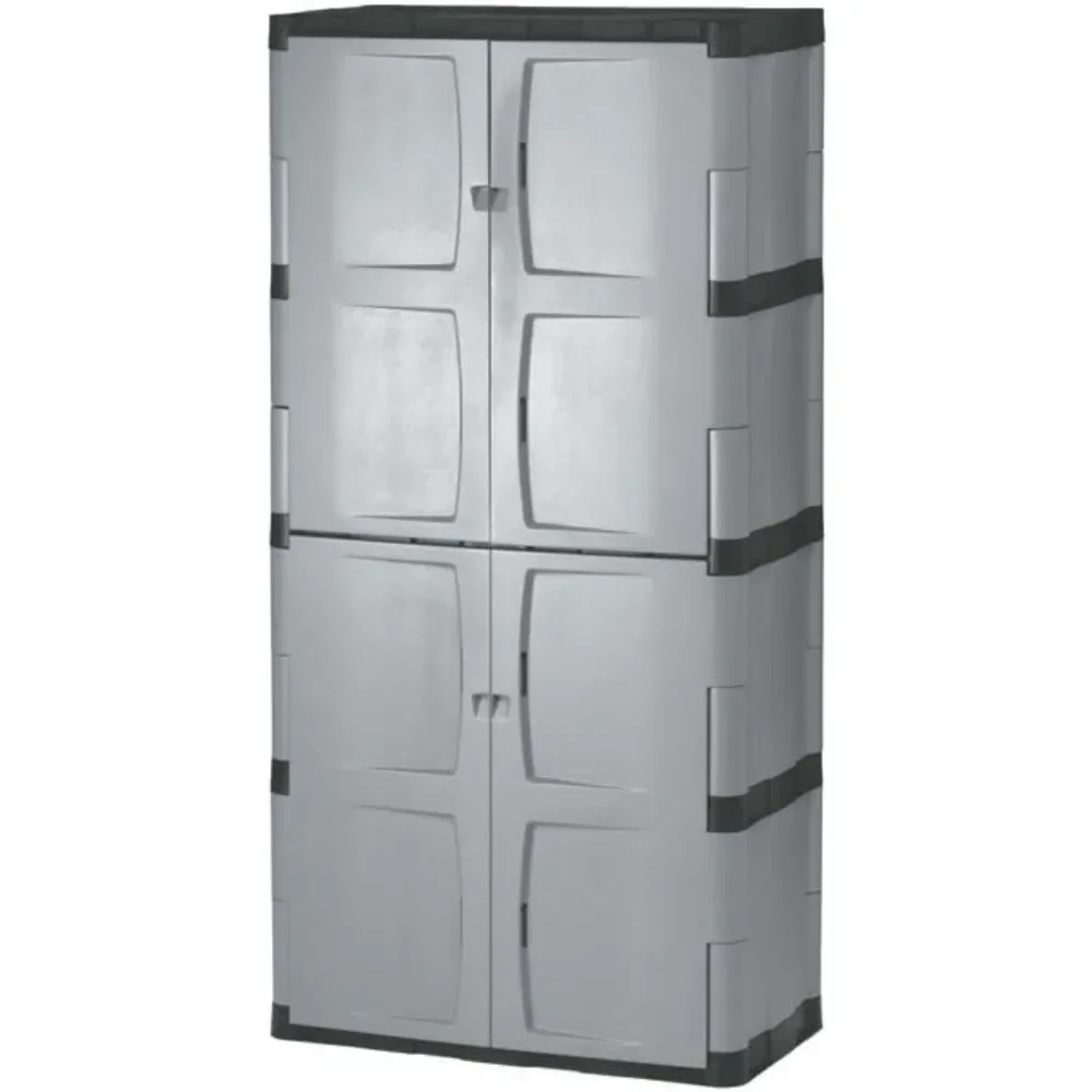 Rubbermaid Freestanding Storage Cabinet, Five Shelf with Double Doors, Lockable, Large, 690-Pound Capacity, Gray