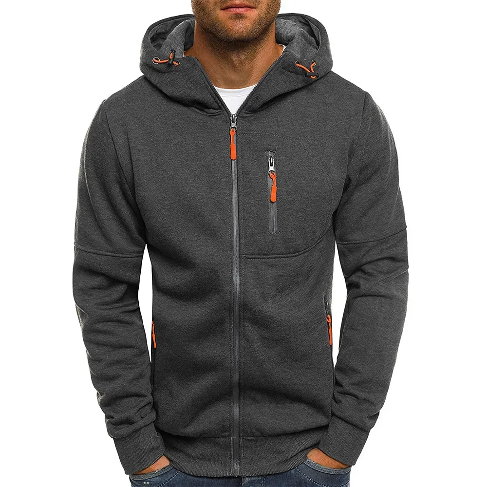 Chaqueta con capucha de color sólido para hombre Sudadera con capucha informal de manga larga con cremallera Sudadera deportiva para gimnasio Primavera Otoño