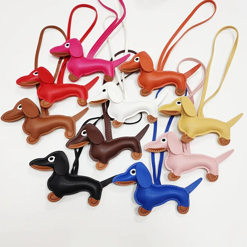 Klassischer süßer Welpe Hund Taschenanhänger Schlüsselanhänger Mode PU Leder Dackel Schlüsselanhänger Zubehör