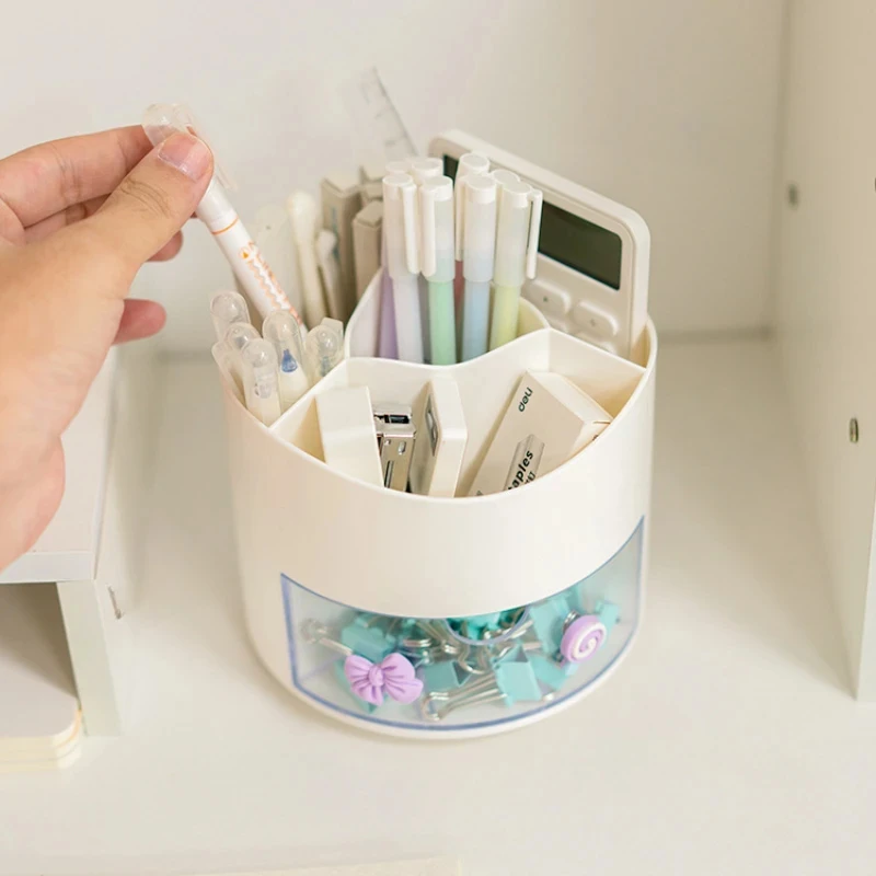 Nette Rotierenden Stift Halter Desktop Schublade Schreibwaren Box Fall Schule Büro Schreibtisch Kawaii Schreibwaren Lagerung Box Organizer Aufkleber