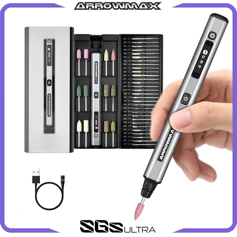 ARROWMAX SGS Ultra Engraving Pen Cordless Rotary Tool Kit Electric Mini Grinder with 42 Bits for Crafts Metal Wood Glass Carving