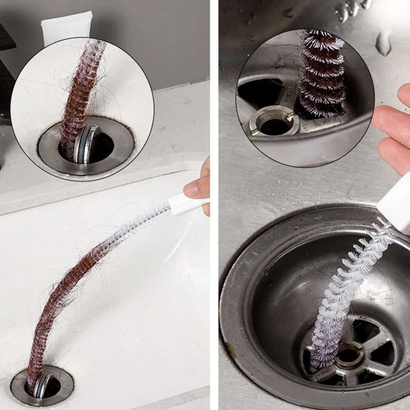 Escova de dragagem de tubulação do banheiro esgoto cabelo remover pia escova de limpeza 45cm limpador de drenagem dobrável flexível ferramentas de limpeza