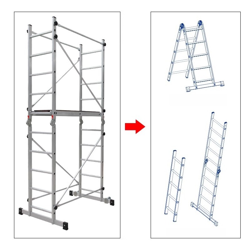 Andamio de aleación de aluminio de 2,2 M, plataforma de elevación plegable, marco de actividad móvil con ruedas portátil, escalera de ingeniería Deformable