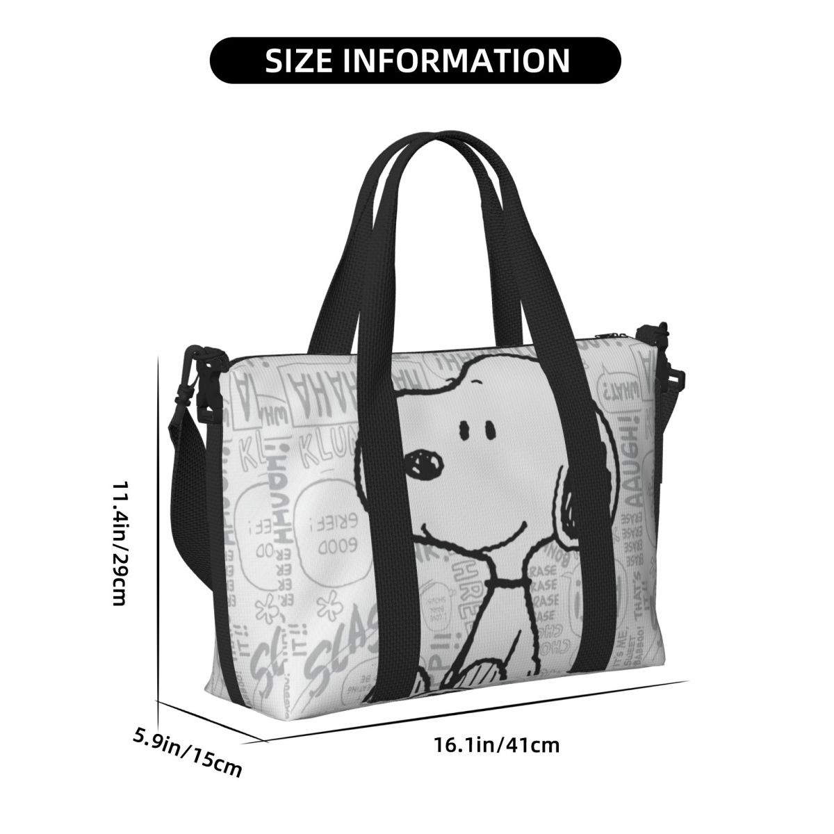Benutzerdefinierte Snoopys On Black White Comics Disney Groceries Tote Einkaufstasche Damen Große Kapazität Peanuts Gym Beach Reisetaschen