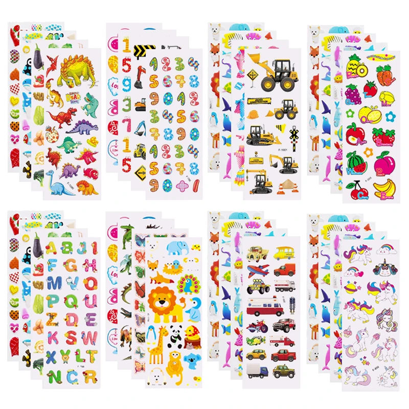 5 fogli adesivi per bambini adesivi gonfi per bambini compleanno Natale regalo di Capodanno per ragazza ragazzo adesivi per cartoni animati scrapbooking