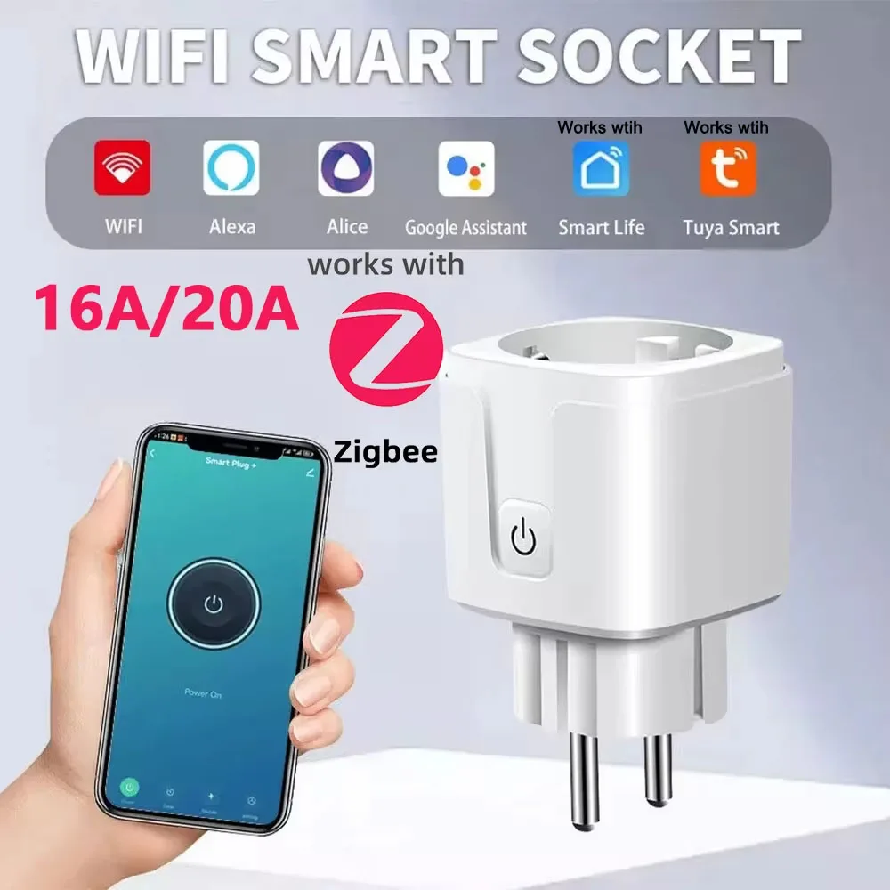 1 Uds Tuya ZigBee 3,0 WiFi enchufe inteligente UE 16A/20A Monitor de potencia sincronización enchufe inteligente Control de voz a través de Alexa Google Home Smart Life