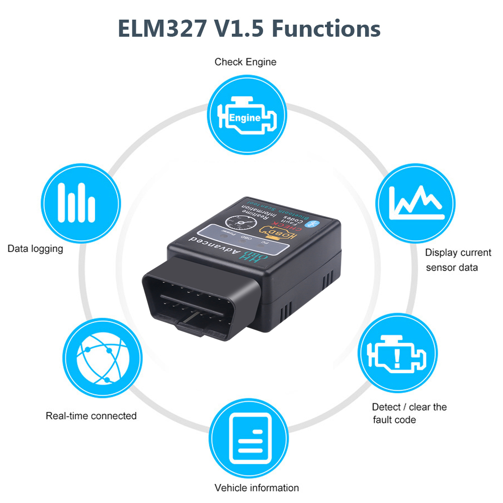 OBD2 ELM327 Bluetooth V2.1 OBDII ELM 327 WIFI V1.5 HH OBD ELM327 Bluetooth V2.1/2.1 OBD 2/II herramienta de diagnóstico escáner de código automático