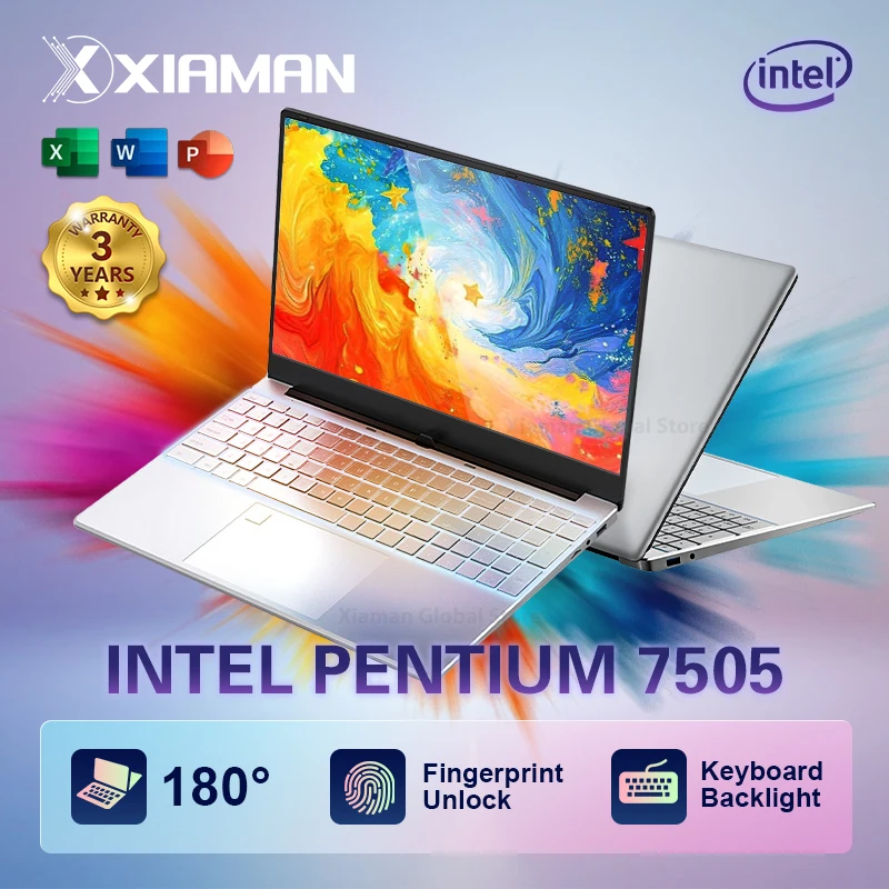 Xiaman 15,6 "ordenador portátil intel Pentium 7505 Windows 11 portátiles de doble núcleo PC Gamer Notebook con desbloqueo de huellas dactilares