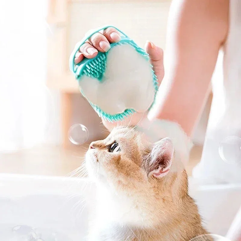 Escova de banho para animais de estimação, escova massageadora de silicone macio, gel de banho, ferramentas limpas, pente, limpeza de cães e gatos, suprimentos de limpeza