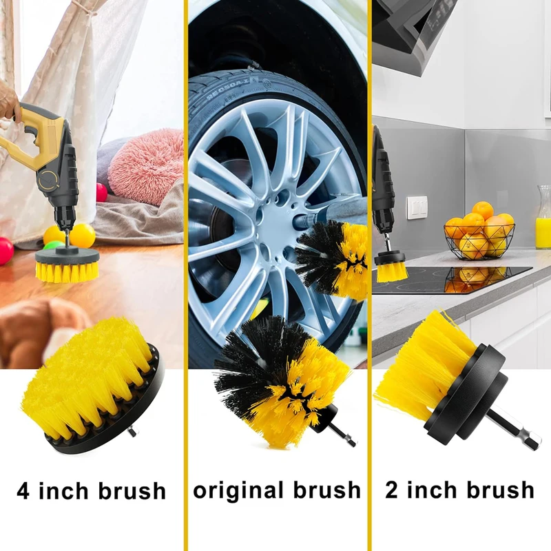 3PCs set Electric scrubber brush drill brush kit 2/3.5/4 ''plastic round cleaning brush for carpet glass car tires nylon brushes