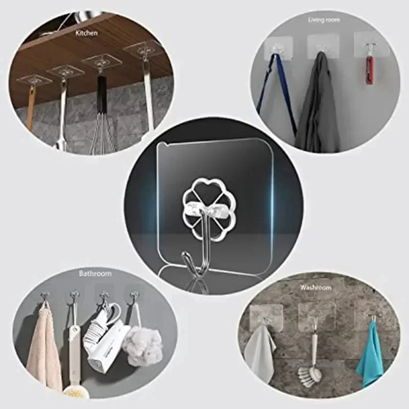 문짝 후크 접착 벽 후크, 투명 미끄럼 방지, 흔적 없는 헤비 듀티 스틱 온 후크, 욕실 주방 벽 스티커, 5 개, 10/20 개