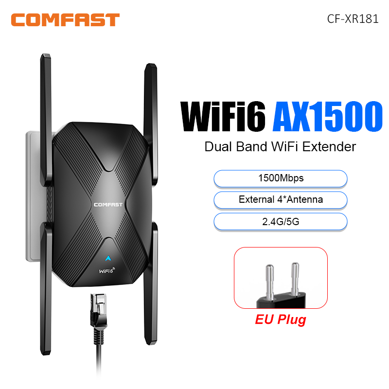 Extensor de rango Wi-Fi 6 AX1500 2G y 5GHz repetidor WIFI de doble banda 4*3dBi antena WiFi 6 amplificador de expansión de señal de larga distancia