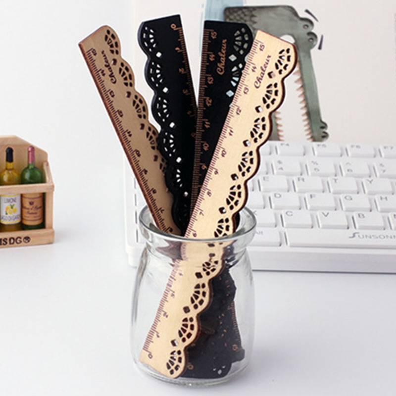 1 Piece Wood Lace Straight Ruler Office School Supply Ellen Brook Drawing Sewing Vintage