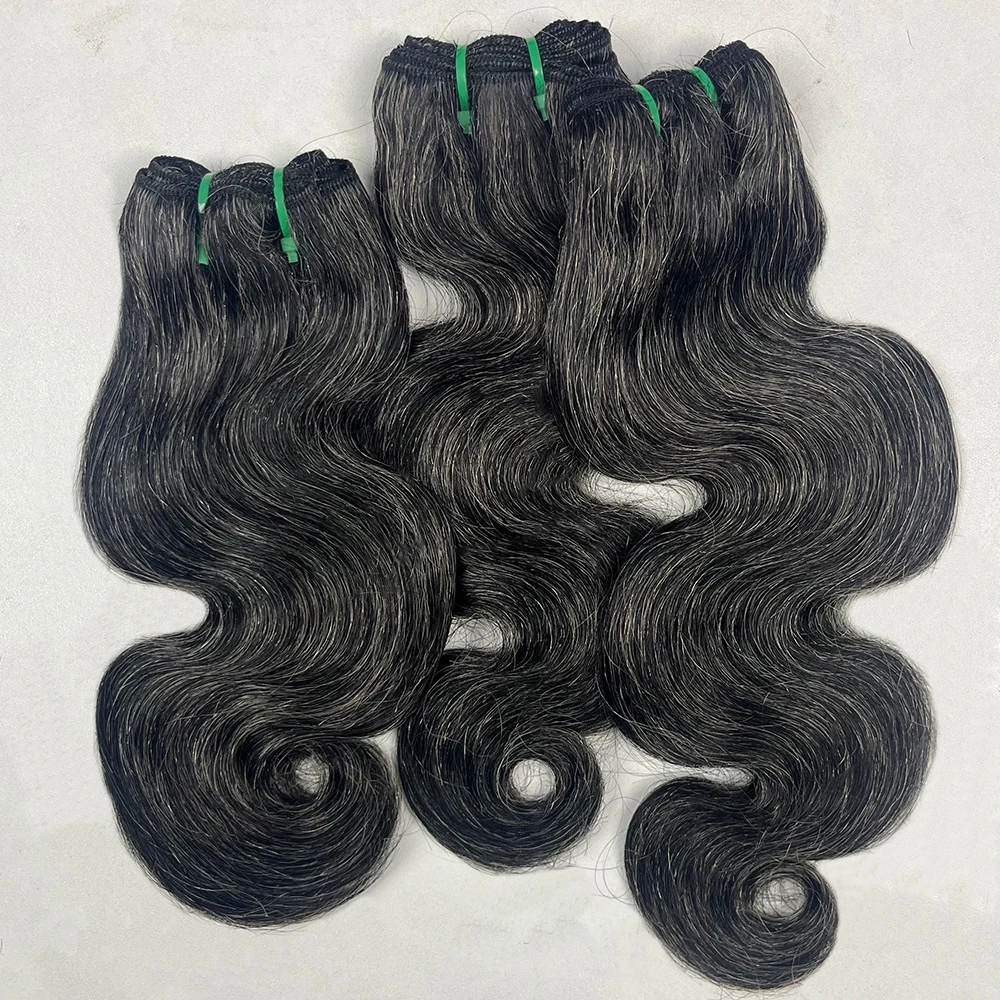 Onda do corpo cru feixes de cabelo humano sal e pimenta p1b/cinza não processado curto cinza extensões de cabelo humano virgem tecer trama